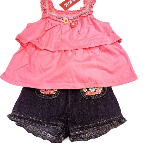 NWT Gymboree Girl Braided Belt Denim Short & Smocked Tiered Ruffle Tank Size 4T - Picture 1 of 7